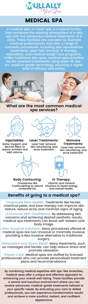 A med spa provides cosmetic medical services that encompass scientifically substantiated treatments, proven to yield outstanding outcomes. Among the available options at med spas, such as Mullally MedSpa, are light and laser treatments, injectables, and chemical peels. For more information, contact us or book an appointment online. We are conveniently located at 11275 Delaware Pkwy Suite C, Crown Point, IN 46307.